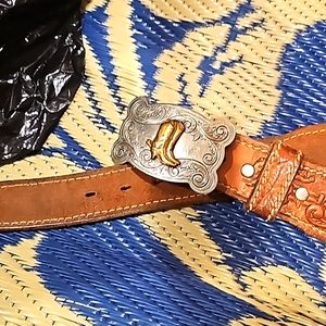36 belt leather cowboy nickel plate usa made buckle